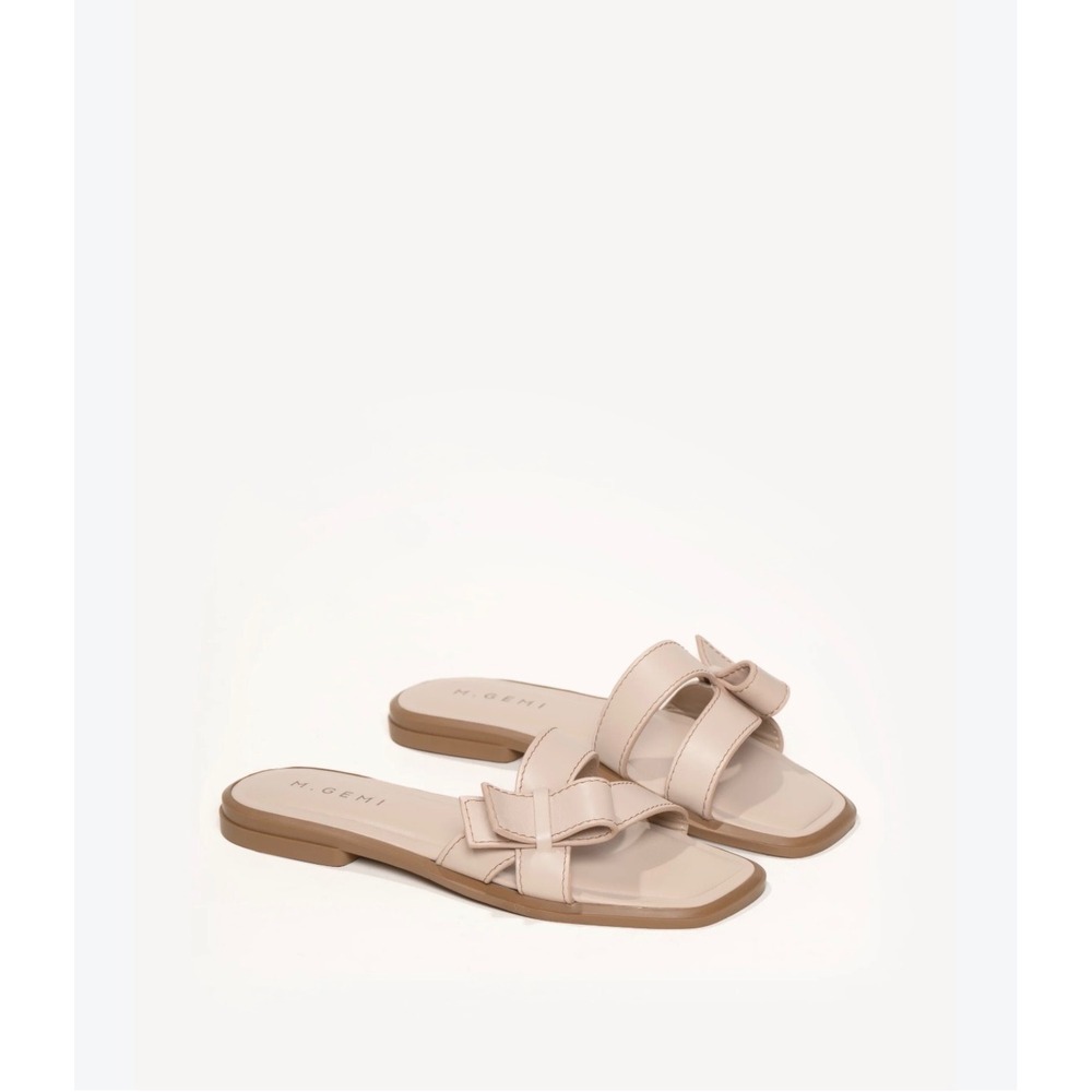 M.Gemi The Melissa Leather Bow Slide Sandals Light Sand Size 40.5 US 10.5